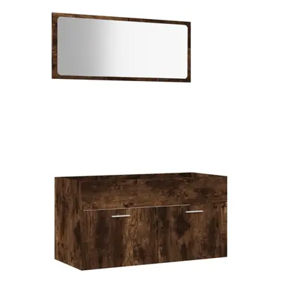 vidaXL Bathroom Furniture Set Piece Smoked Oak Engineered Wood Sink Cabinet