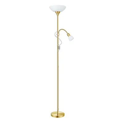 Floor Lamp Light Brass Matt Shade White Plastic Glass Bulb E27 E14 1x60W 1x25W