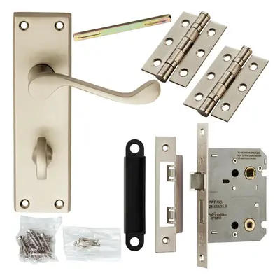 Door Handle & Bathroom Lock Pack Satin Chrome Victorian Scroll Bar Backplate