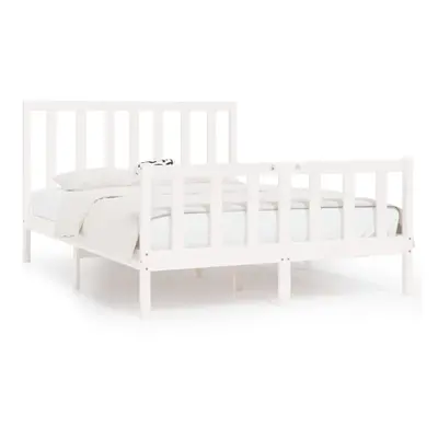 vidaXL Solid Wood Bed Frame White 140x190 cm Bedroom Wooden Bedstead Bed Base