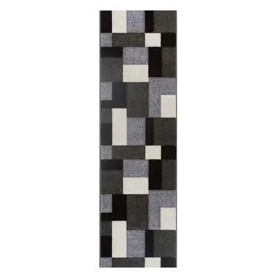 (24. 8425B Box - Grey / Black, Hallway Runner : x cm) Modern Geometric Floral Abstract Area Rugs