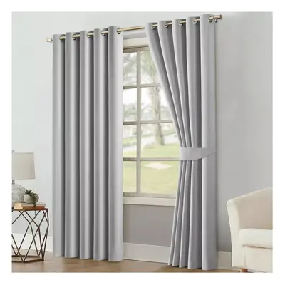 (Silver - Gsm, 66" x 72") Blackout Eyelet Curtains Thermal Ready Made Ring Top