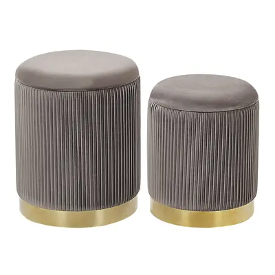 Set of Velvet Storage Pouffes Grey MIRAMAR