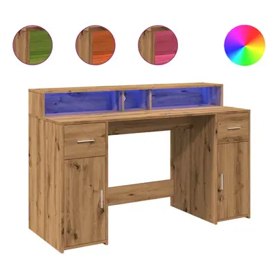 vidaXL Desk with LED Lights Writing Working Table Artisian Oak Engineered Wood