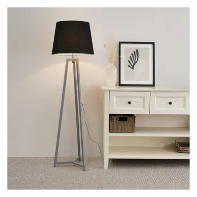 ValueLights Lottie Black Tapered Shade Grey Wood Tripod Floor Lamp