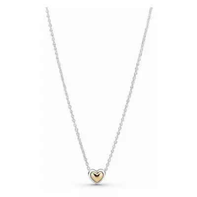 925 Sterling Silver Domed Golden Heart Collier Necklace Fit Women Bead Charm Gift DIY Jewelry