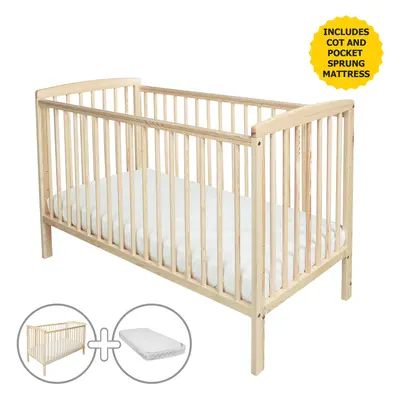 Sydney Natural Cot with Pocket Sprung Mattress | Solid Pine Wood