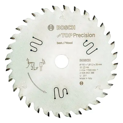 Bosch Wood Circular Saw Blade, Top Precision, 165mm x 1.8mm x 20mm, Teeth