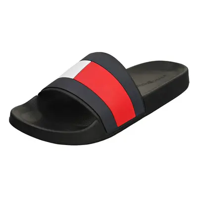 (8) Tommy Hilfiger Rubber Flag Pool Mens Slide Sandals in Black