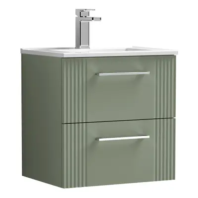 Retro Drawer Wall Hung Vanity Unit with Minimalist Tap Hole Ceramic Basin - 500mm - Satin Green 