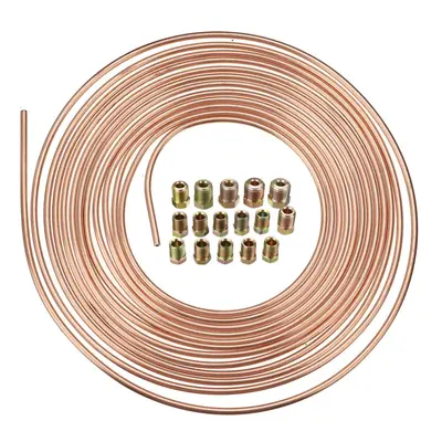 Universal 25Ft Copper Nickel Brake Line Tubing Kit 3/16" OD with 15Pcs Nuts