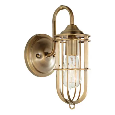 Wall Light Caged Downlight Up and Over Arched Arm Dark Antique Brass LED E27 60W