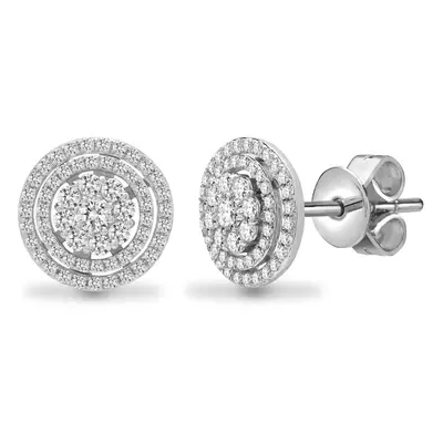 Jewelco London Solid 18ct White Gold Pave Set Round G SI 0.88ct Diamond Double Halo Cluster Stud