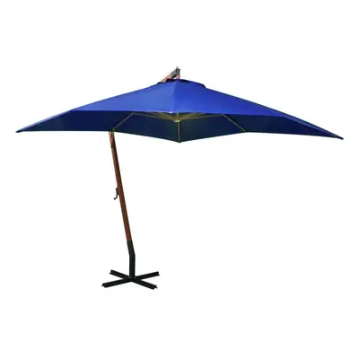 vidaXL Solid Fir Wood Hanging Parasol with Pole Azure Blue Garden Parasol