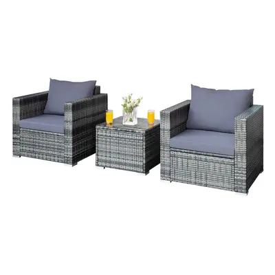 3 PCS Patio Wicker Bistro Set Outdoor Rattan Sofa Set