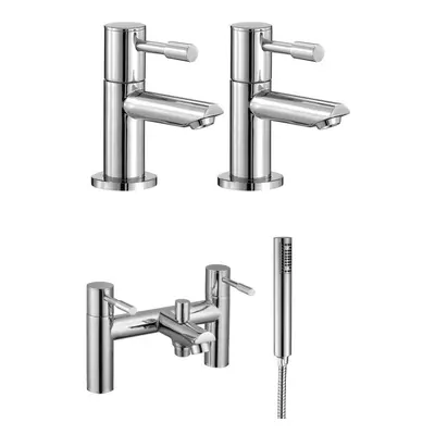 Blossom Contemporary Set Of Two Basin Taps & Bath Shower Mixer Tap, Handheld Kit