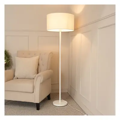 ValueLights Charlie White Stem Floor Lamp with White Drum Lamp Shade