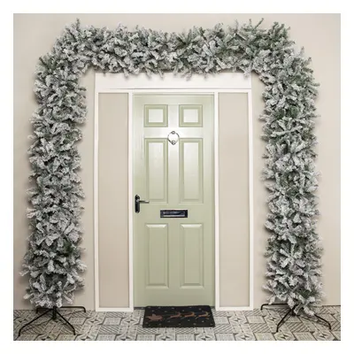 8ft (2.55m) Double Door Artificial Snow Flocked Christmas Tree Arch in Green with Tips