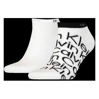 (White, M/L) Calvin Klein Men's Pack Sneaker All Over Logo Socks