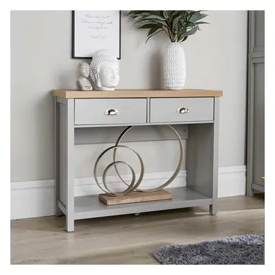 Grey Oak Console Table Drawer Telephone Table Metal Handles Hallway Storage