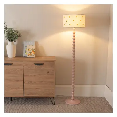 ValueLights Bobbins Lemon Embroider Shade Rose Floor Lamp & LED Bulb