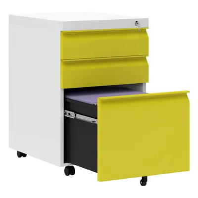 Vinsetto Drawer File Cabinet, Lockable Metal Filling Cabinet, Yellow