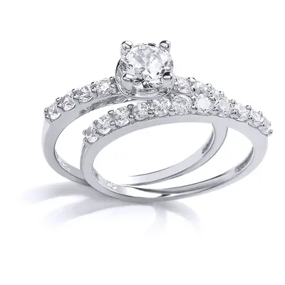 (M) Jewelco London Ladies Rhodium Plated Sterling Silver Cubic Zirconia Solitaire Eternity Brida