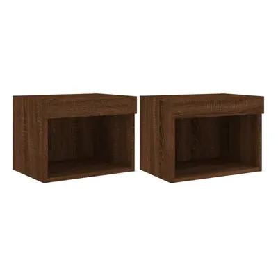 vidaXL Bedside Cabinets with LED Lights Wall-mounted Cabinet pcs Brown Oak