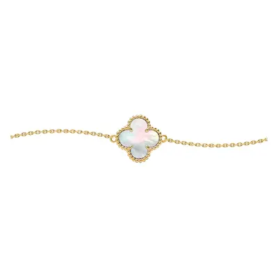 Jewelco London Gold-plated Silver Clover Mother of Pearl Lucky Charm Chain Bracelet 7-8.5" - ABB