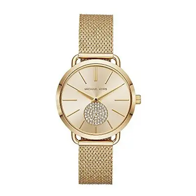 Michael Kors Womens Portia Stainless Steel Analog-Quartz Watch With Stainless-Steel Strap, Gold,