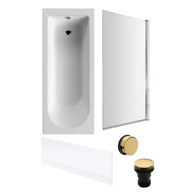 Round Single Ended Bath, Front Panel, Square Screen, Brushed Brass Waste -1700x700mm