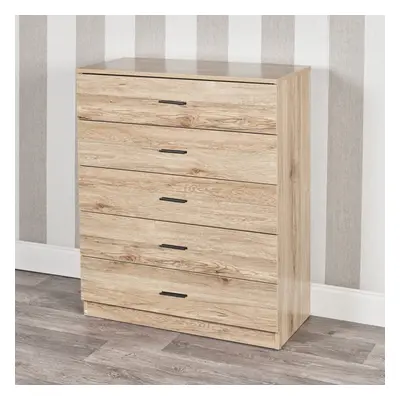 (Oak Carcass with Oak Drawers, 5) URBNLIVING Drawer Wooden Bedroom Chest Cabinet