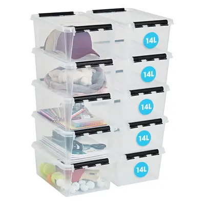 14L Clear Plastic Storage Boxes with Lids, Pack of 10, Reinforced, Year Warranty, Food Safe, Cli