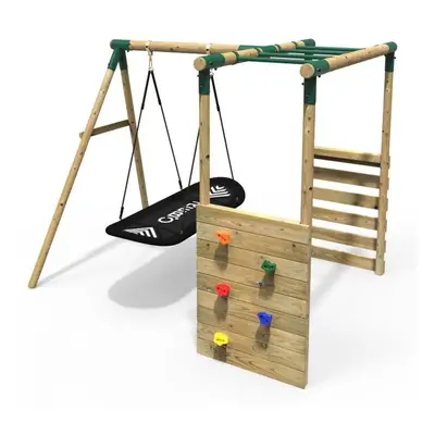 (Monkey Bars - Boat, Green) Rebo Wooden Children's Garden Swing Set with Monkey Bars