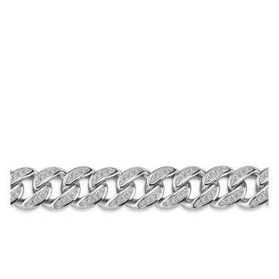 Jewelco London Mens Rhodium Plated Sterling Silver CZ Iced Encrusted Cuban Curb Chain Bracelet 1