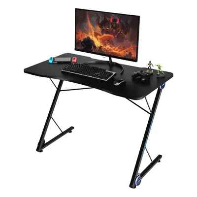 Z-Shape Computer Desk Workstation w/ LED Lights & Carbon Fibre Surface