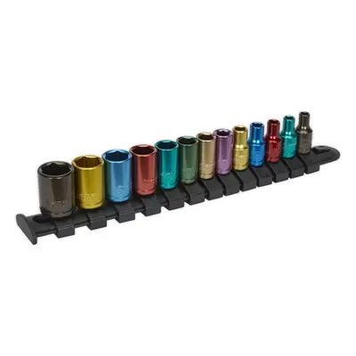 13 PACK Multi Colour Socket Set 1/4" Metric Square Drive - Pt WallDrive Torque