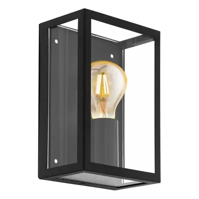 IP44 Outdoor Wall Light Black & Glass Box x 60W E27 Bulb Porch Lamp