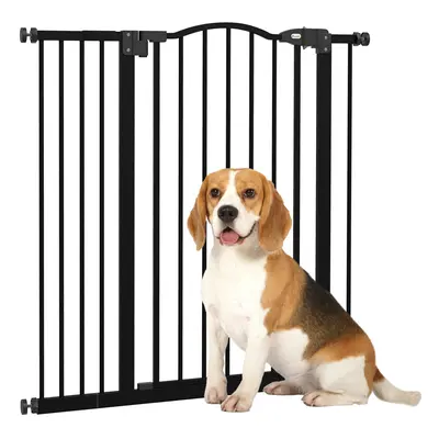 PawHut 74-94cm Adjustable Metal Pet Gate Safety Barrier w/ Auto-Close Door Black