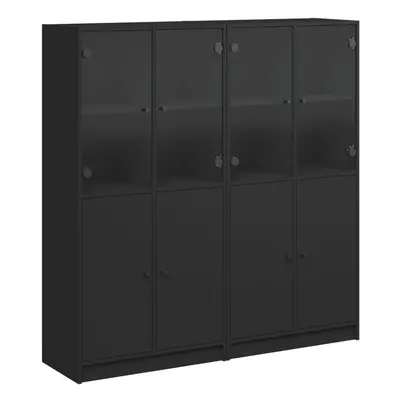 vidaXL Bookcase with Doors Bookshelf Cabinet Highboard Black Engineered Wood