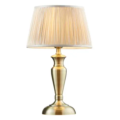 Table Lamp Antique Brass Plate & Oyster Silk 60W E27 Base & Shade e10533