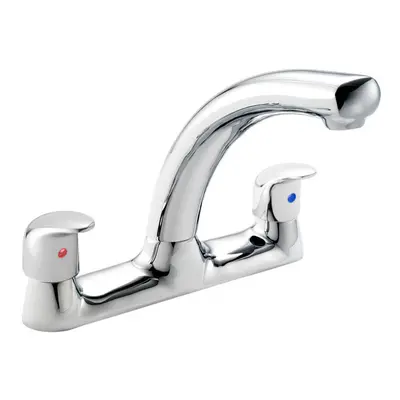 Contemporary Chrome Kitchen Sink Dual Lever Mono Mixer Tap With Swivel Spout