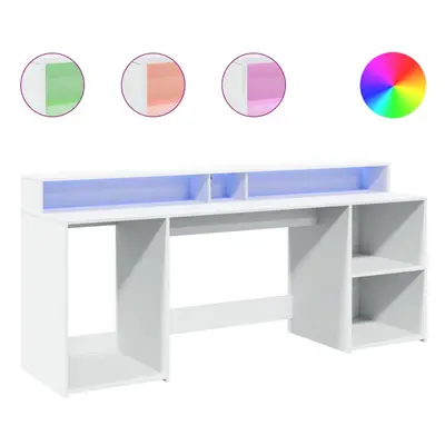 vidaXL Desk with LED Lights Writing Table Working Table White Engineered Wood