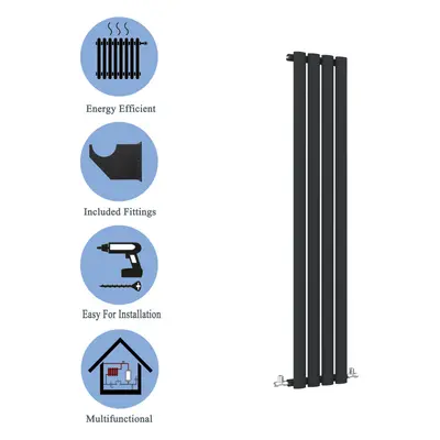 (Single, 1600x236mm) Black Oval Tube Designer Radiator