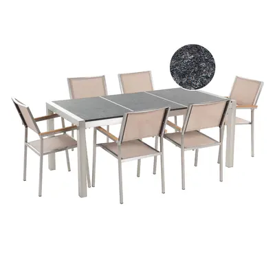 Garden Dining Set Seater GROSSETO Triple Plate Basalt Flamed Black/ Beige