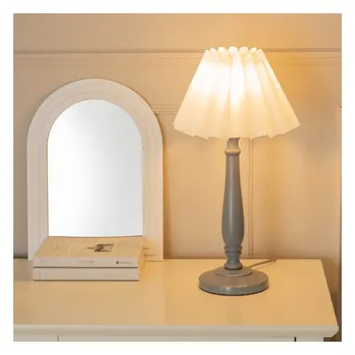 ValueLights Victoria Grey Wood White Scallop Tapered Shade Table Lamp