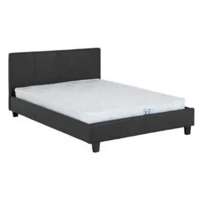 Prado 4'6" Bed Black Faux Leather (Mattress not included)