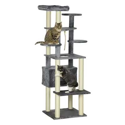 PawHut 184cm Cat Tree for Indoor Cats, Modern Cat Tower with Cat Bed - Grey