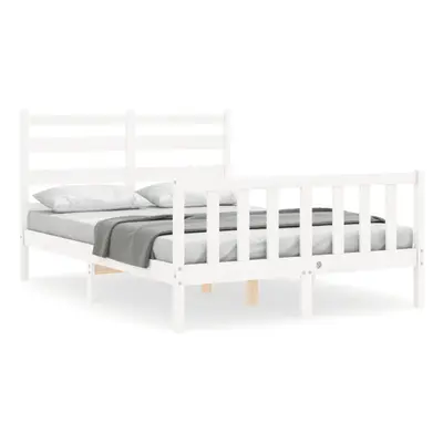 (white, x cm) vidaXL Bed Frame Bed Base Platform Bed with Headboard Black Double Solid Wood