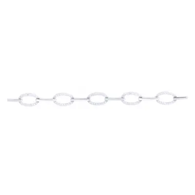 Jewelco London Rhodium Silver Round CZ Oval Halo Link Chain Bracelet - ABB214